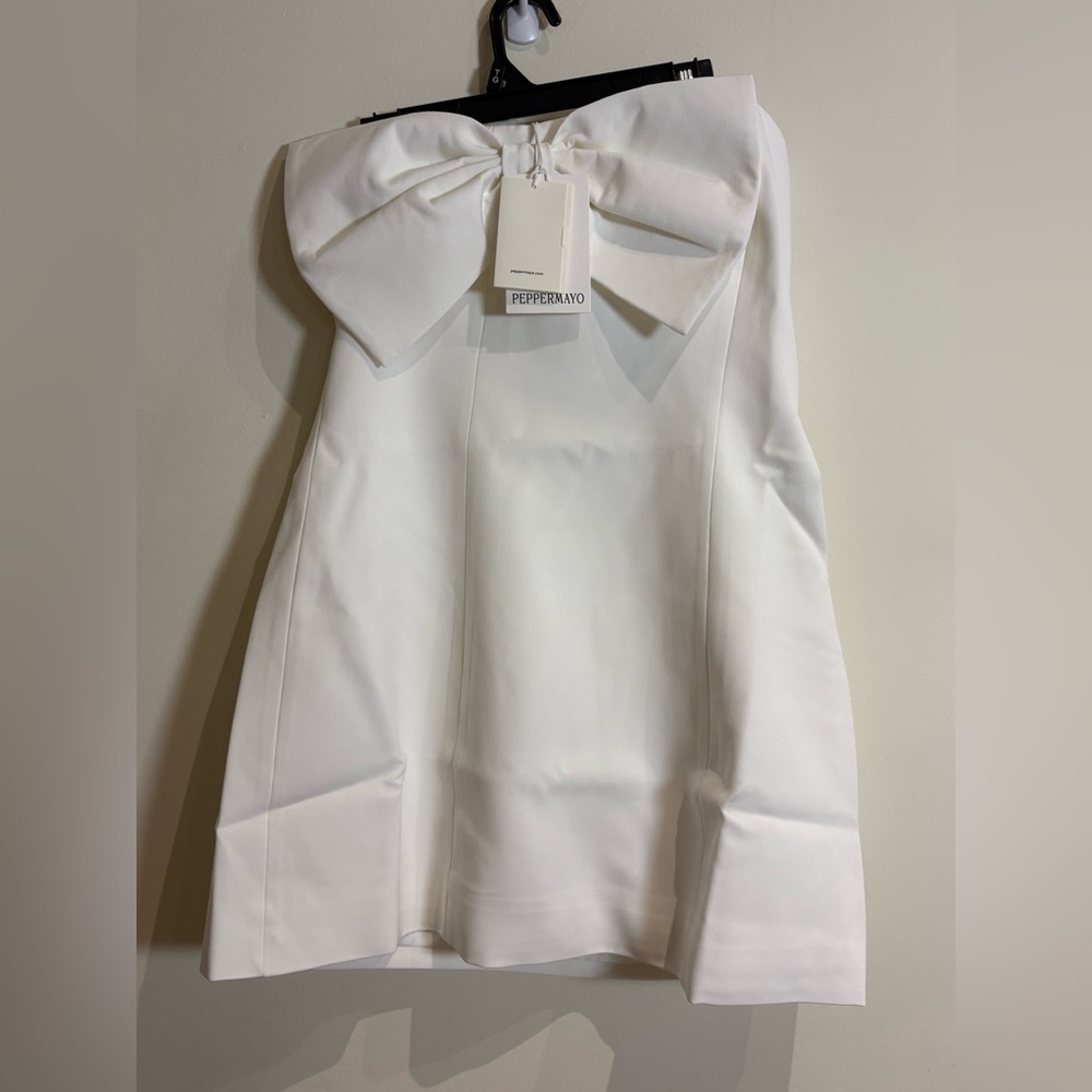 Peppermayo NWT Bow Detail Riva Mini Dress White Sz 6, 12, 16 - Picture 10 of 12